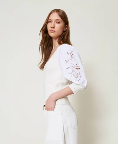 Twinset Pull Avec Manches Brodées In White