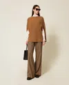 Twinset Pull Cape En Laine Mélangée In Brown