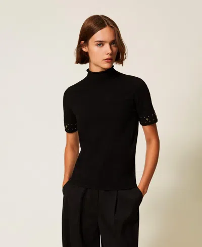Twinset Pull Col Montant Avec Strass In Black