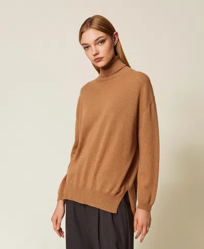 Twinset Cashmere Turtle Neck Jumper In Brown
