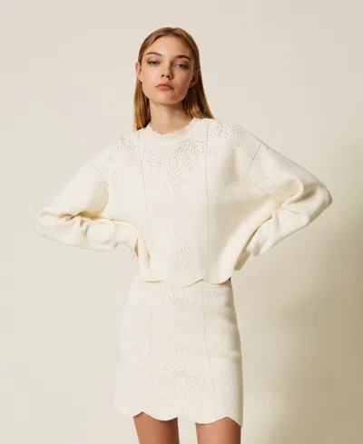 Twinset Scalloped Cropped Jumper In White