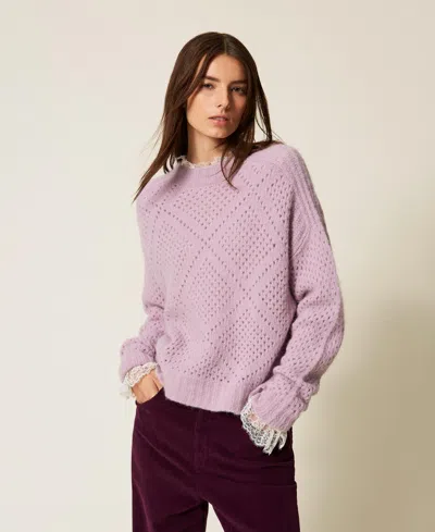 Twinset Alpaca Blend Diamond Pattern Jumper In Purple