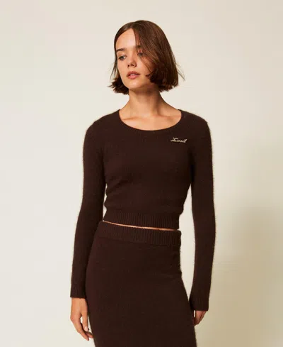 TWINSET PULL EN ANGORA MÉLANGÉ AVEC BROCHE
