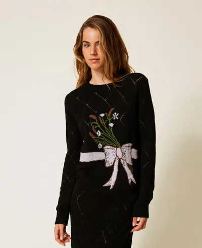 Twinset Pull En Fil Treeblend Avec Incrustation In Black