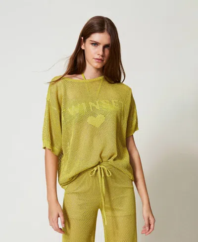 Twinset Pull En Filet Avec Logo In Green