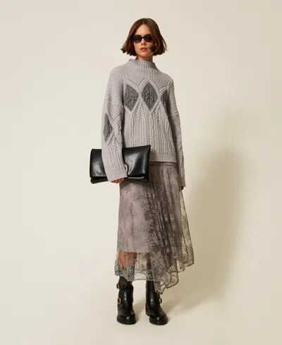 Twinset Pull En Laine Mélangée Avec Incrustations In Gray