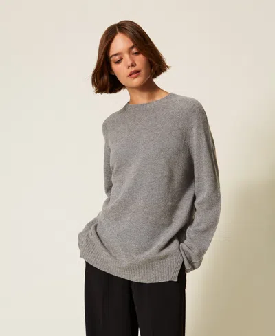 Twinset Pull En Laine Mélangée Avec Rayures Et Lurex In Gray