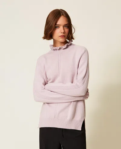 Twinset Pull En Laine Mélangée Avec Volants In Pink