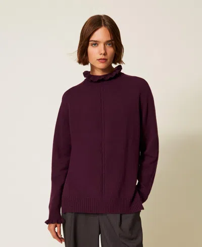 Twinset Pull En Laine Mélangée Avec Volants In Purple
