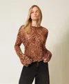 Twinset Pull En Mohair Mélangé Animalier In Brown