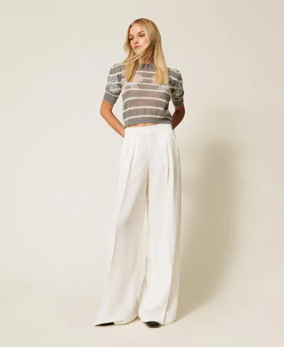 Twinset Pull En Mohair Mélangé Avec Dentelle In Gray