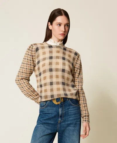 Twinset Pull En Mohair Mélangé Avec Imprimé À Carreaux In Brown