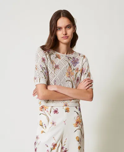 Twinset Pull Filet Avec Imprimé Floral In Multi