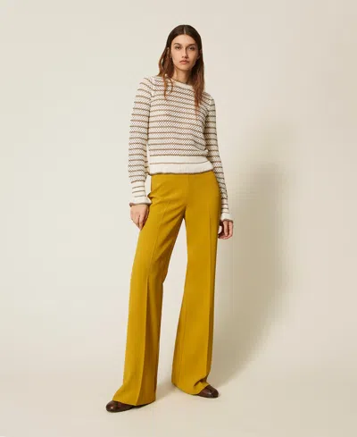 Twinset Pull Filet Avec Rayures Lurex In Neutral