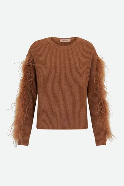 Twinset Pull In Maglia Punto Pannocchia In Marrone