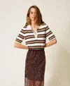 Twinset Striped Polo Top In Multi