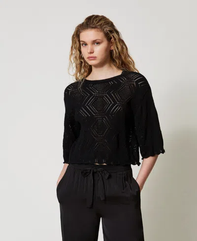 Twinset Pull Ras-du-cou Ajouré In Black