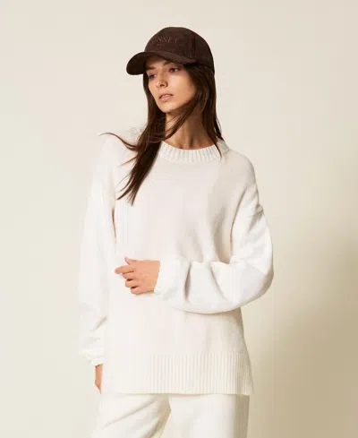 Twinset Pull Tricoté Avec Manches En Molleton In White