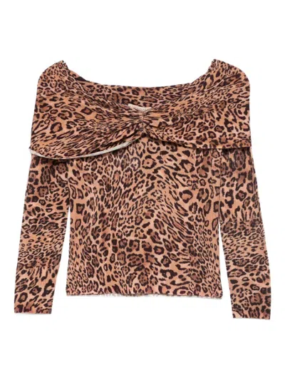 TWINSET BARDOT NECK SWEATER WITH ANIMAL PRINT TWINSET