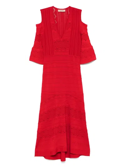Twinset Twin-set Flared Sleeve Midi Dress In Red