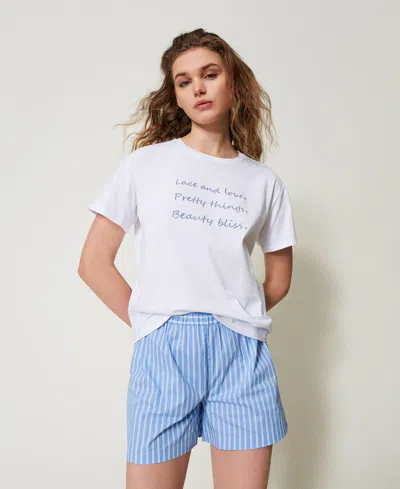 Twinset Pyjama Avec Broderie Et Rayures In White