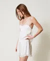 Twinset Pyjama Court En Satin Avec Dentelle In White