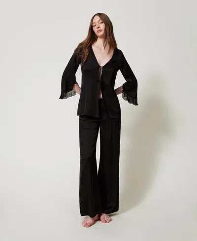 Twinset Pyjama Masculin En Satin In Black