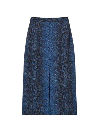 Twinset Python Print Crêpe Midi Skirt In Blue