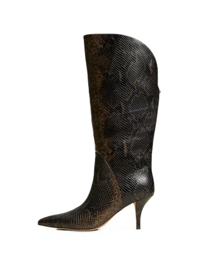 Twinset Python-print High Leather Boots In Multi