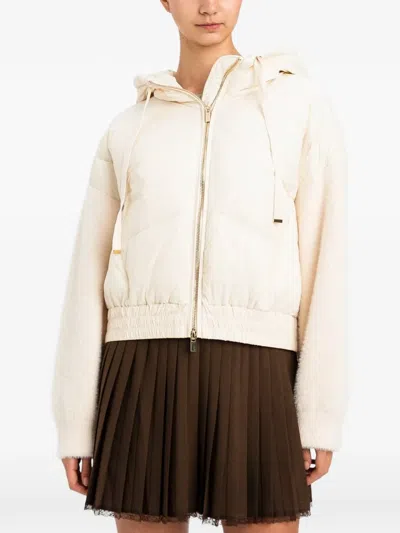 Twinset Quilted Hooded Jacket In Neutrals