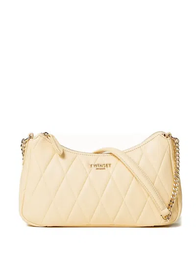 Twinset Quilted Logo-detail Shoulder Bag In Neutral