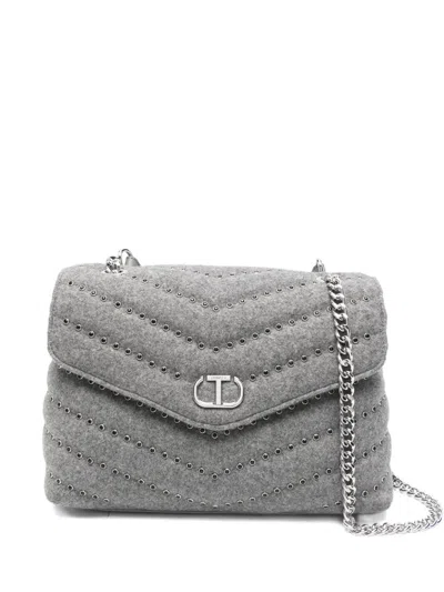 Twinset Quilted Studded Crossbody Bag In Gray