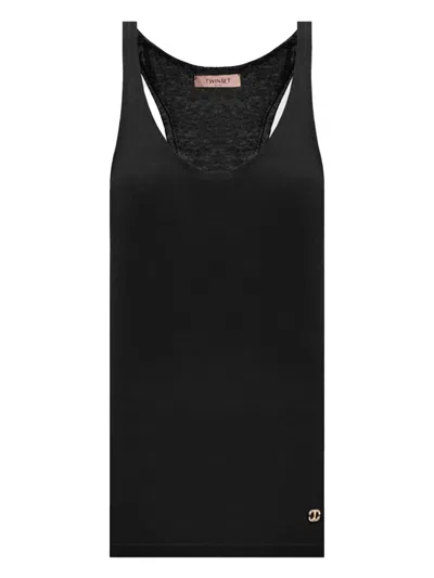 Twinset Racer-back Logo Top In Black