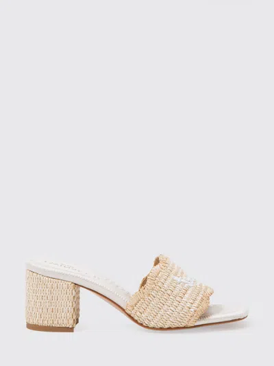 Twinset Raffia Mules With Embroidered Logo In Neutral