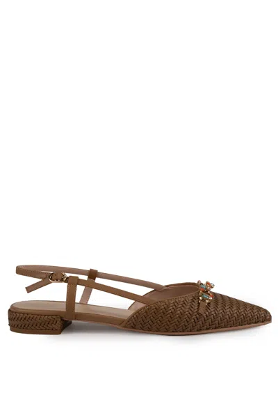 Twinset Raffia Sandal With Jeweled Clamp In Beige