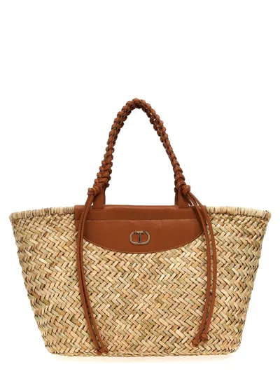 TWINSET RAFFIA SHOPPING BAG TOTE BAG BROWN