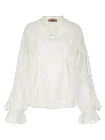Twinset Ramie Blouse With Lace In White