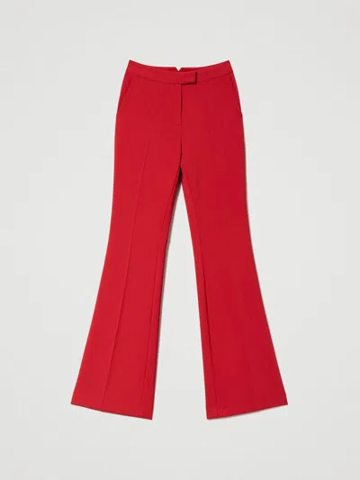 Twinset Red Crepe Flared Trousers