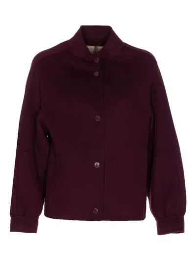 Twinset Red High-collar Wool-blend Bomber Jacket In Burgundy