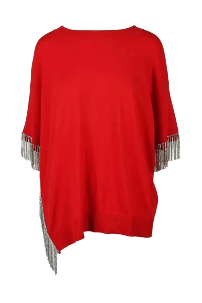 Twinset Red Rhinestone Cotton-blend Sweatshirt