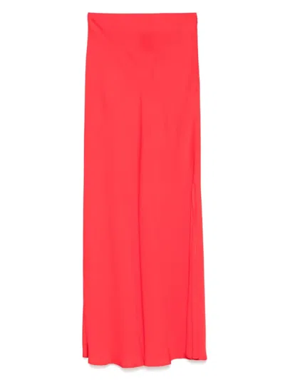 TWINSET RED SATIN CREPE LONG SKIRT