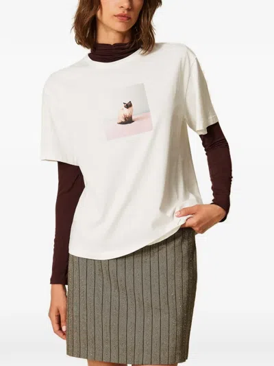 Twinset Regular Crew-neck T-shirt With Print In White