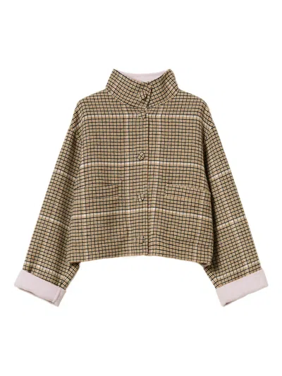 Twinset Reversible Checked Jacket In Brown