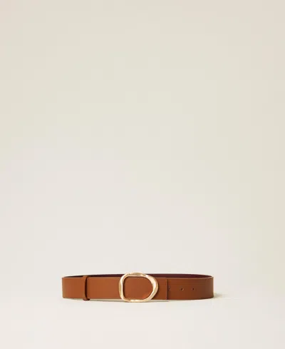 Twinset Ceinture Réversible En Cuir Avec Boucle In Brown