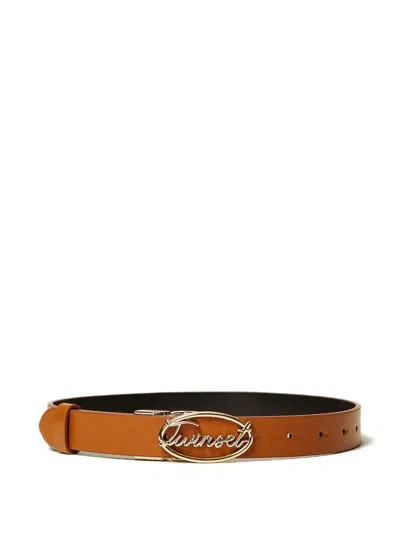 Twinset Kids' Reversible Lettering-logo Belt In Brown