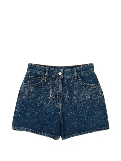 Twinset Rhinestone-detail Denim Shorts In Blue