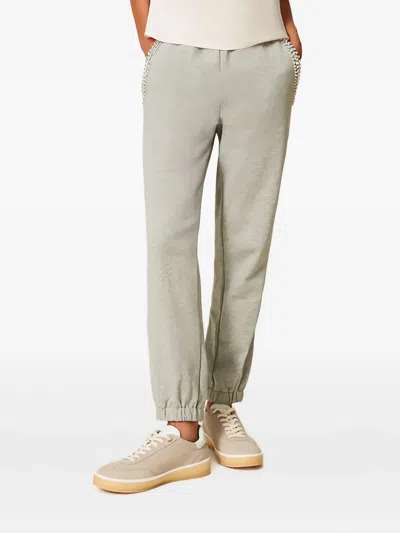 Twinset Rhinestone-embellished Cotton Track Pants In Gray