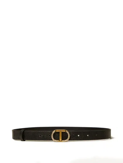 Twinset Rhinestone-embellished Leather Belt In Black