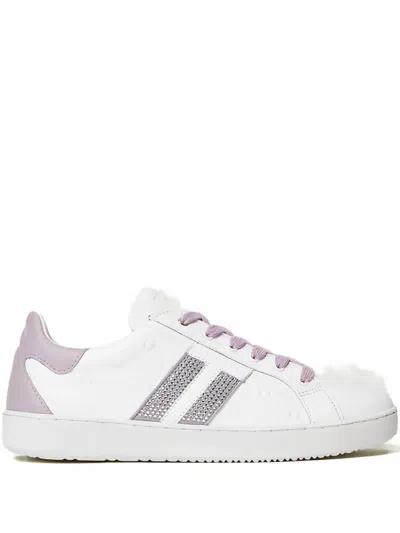 Twinset Rhinestone-embellished Leather Sneakers In White
