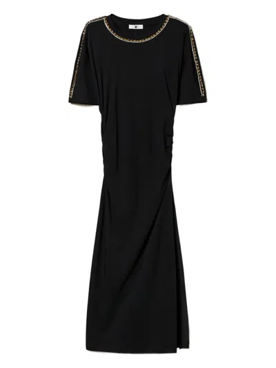 Twinset Rhinestone-embellished Midi Dress In Black